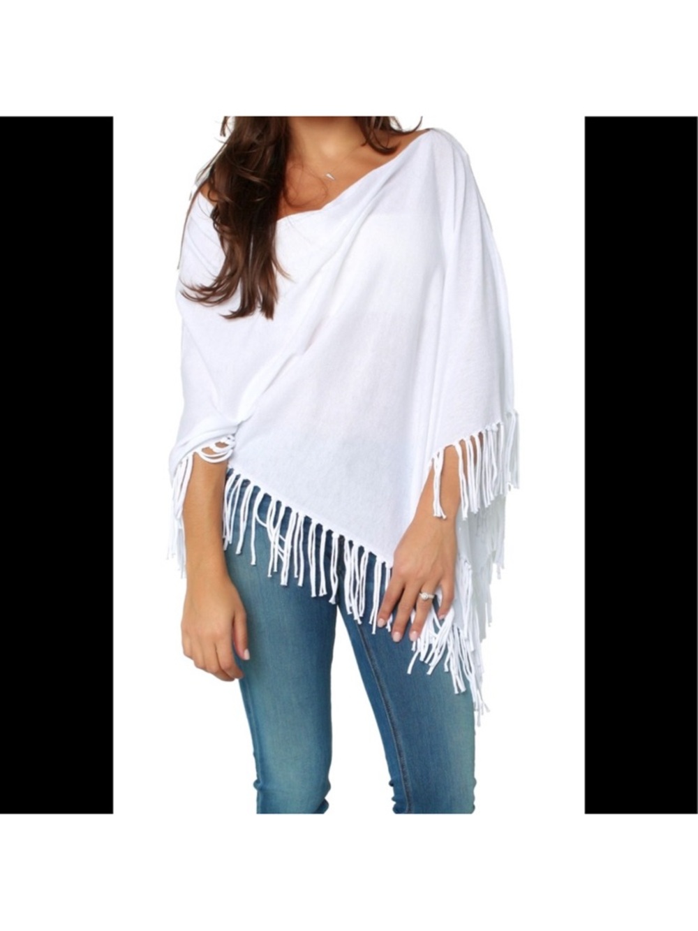 Minnie Rose White Fringe Poncho